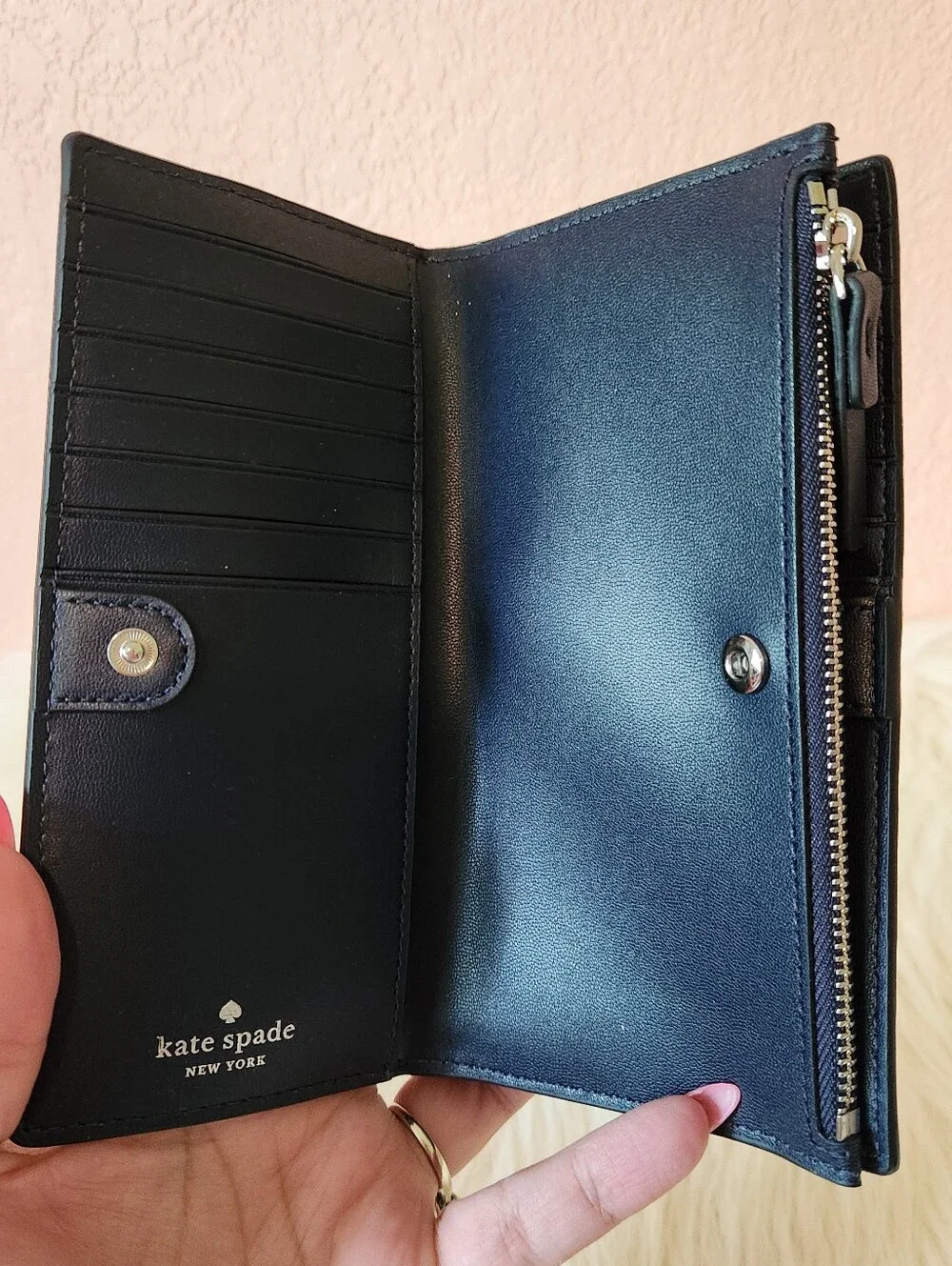 Kate Spade Braylon Navy Pebbled Leather BiFold Wallet OS
